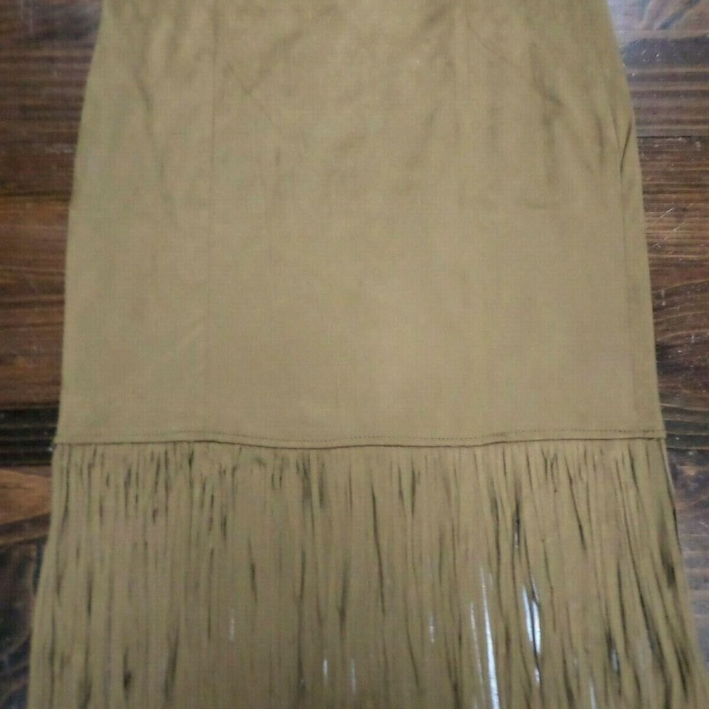 Chelsea & Theodore Brown Tan Suede Fringe Southwestern Skirt Size Medium New